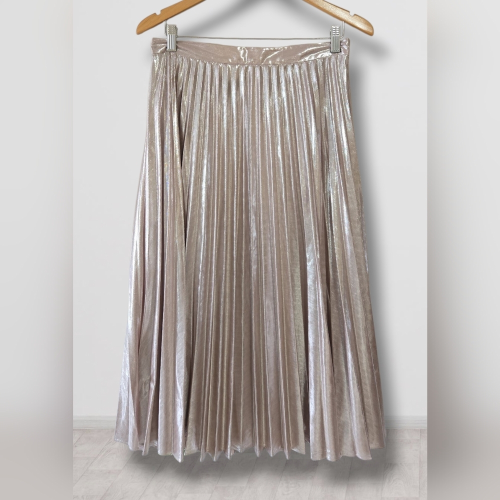 C By One Metallic Nude A-Line Pleated Skirt